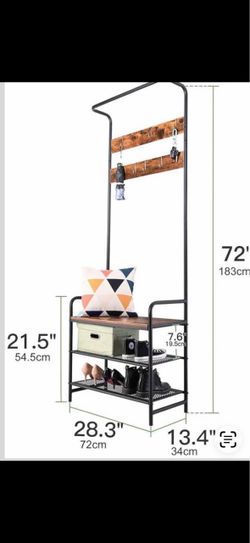 Industrial Entryway Hall Tree with Shoe Rack