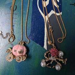 Two Pink And Gold Tone Necklaces