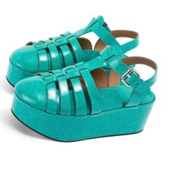 NWOT Authentic Loewe Turquoise calf-skin wedge women shoes/size6
