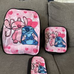 New Stitch, Three-Piece, Backpack, Lunchbox, And Pencil Case