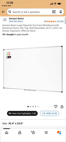 Amazon Basics Dry Erase Wall Mounted Whiteboard