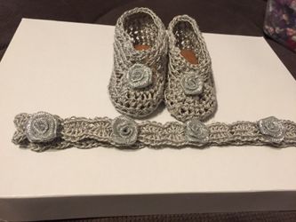 Newborn Crochet Booties and Headband Sets For Sale