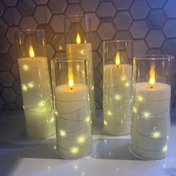 5 Flameless Candles W/ Fairy Lights 