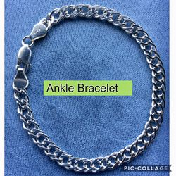Ankle Bracelet 10” Solid Sterling Silver Italy 925 Unique 5mm Double Link Design *Ship Nationwide Or Pickup Boca Raton