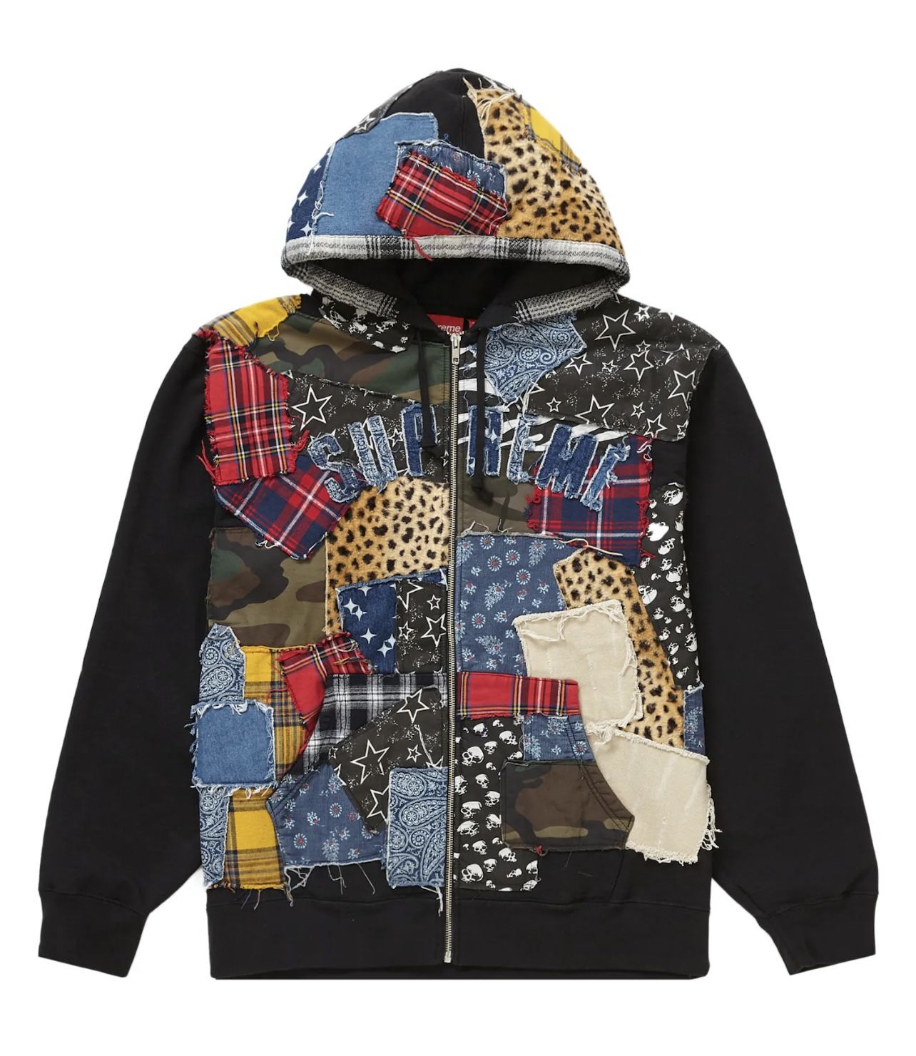 Supreme Patchwork Zip Up Hooded Sweatshirt Size Large DS for