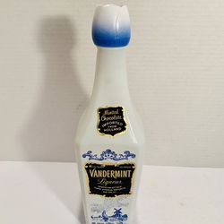 VTG Vandermint  Blue/White Milk Glass Liqueur Bottle Holland Empty
