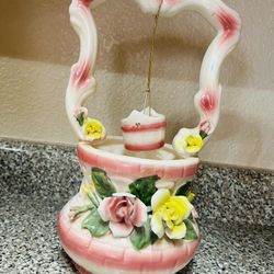 Ceramic Pink Floral Wishing Well
