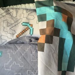 Minecraft TWIN sheets Fitted/ Flat, Pillow Case And Curtains 
