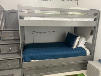 Rooms To Go Gray Storage Bunk Bed with Stairs & Drawers
