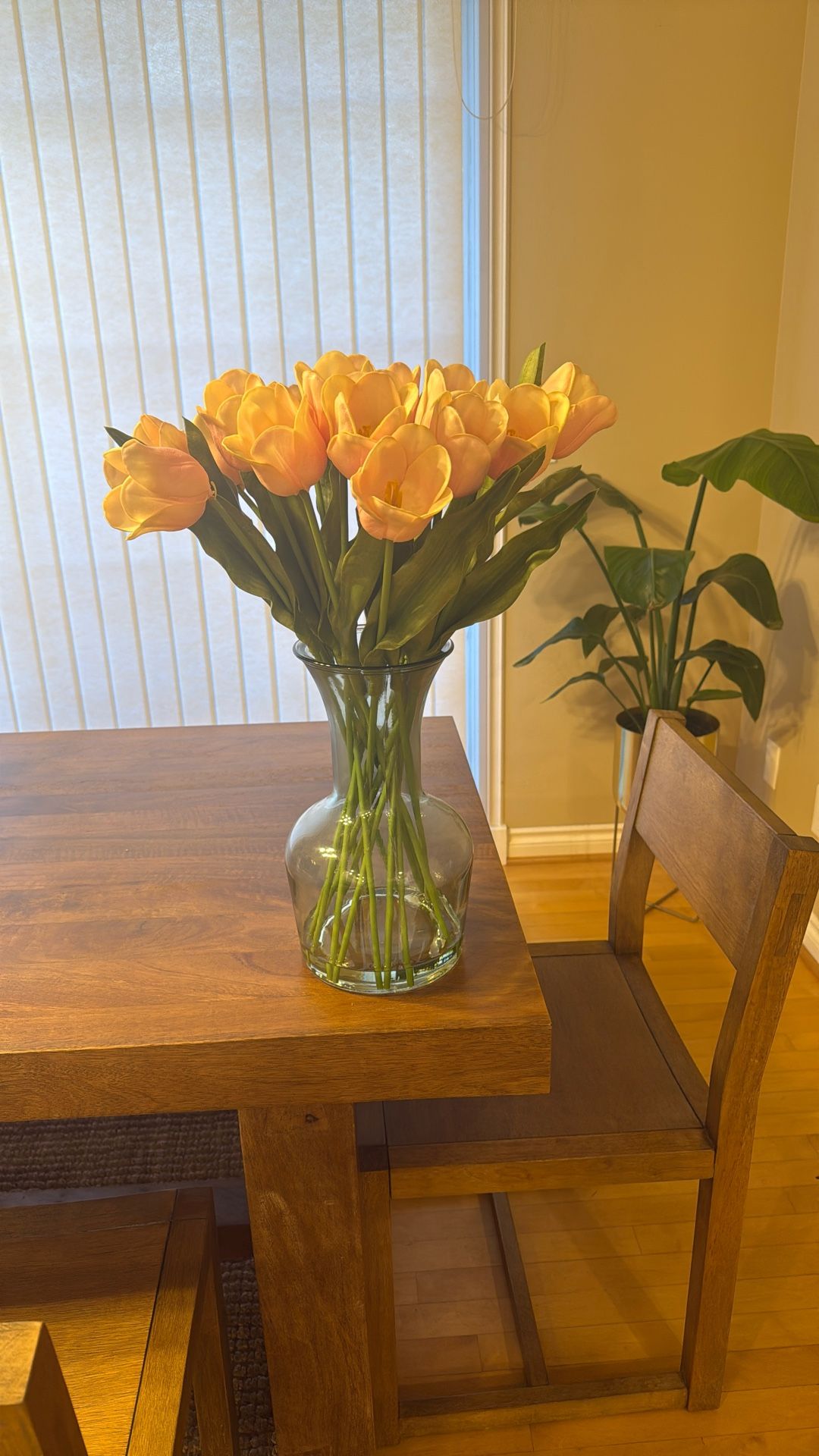 Pink Tulip Flowers With glass Vase