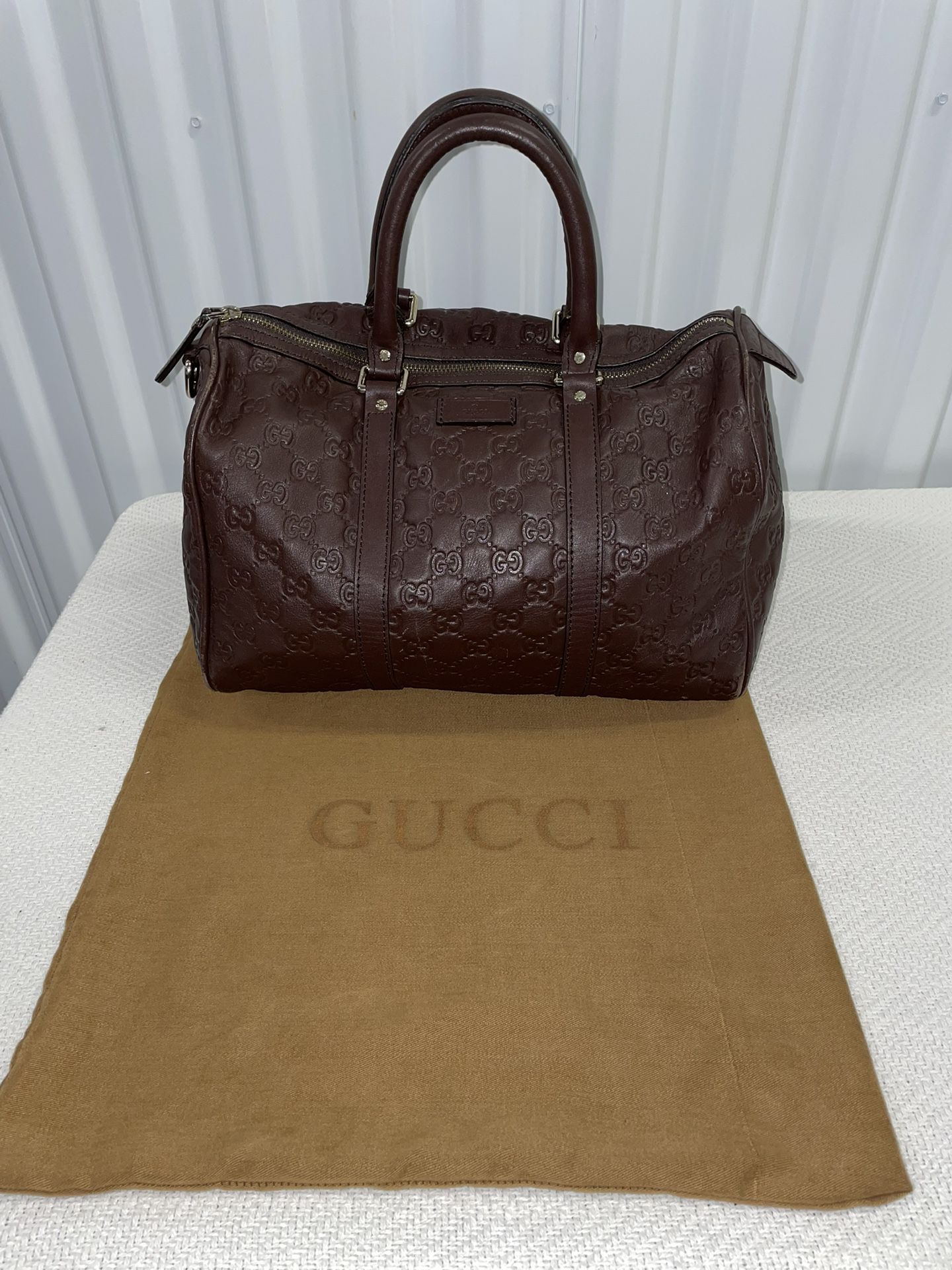 Gucci Purse/Bag Maroon Leather W/ Duster Drawstring Clothe! Clean! 