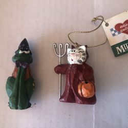 Halloween Vintage Eddie Walker Resin Devil Cat And Green Frog 