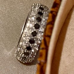 10K White Gold Band Ring with 72 Black and White Diamonds