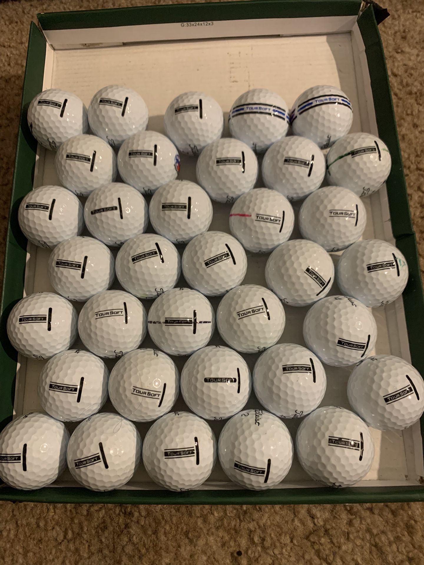 35 Golf Balls Titleist Tour Soft In Good Condition.