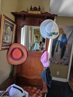Entry way bench mirror storage