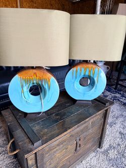 Set Of two Table Lamps Fenerly Teal Ceramic