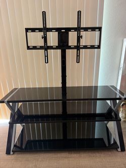 3-Tier Black Glass TV Stand with Mount