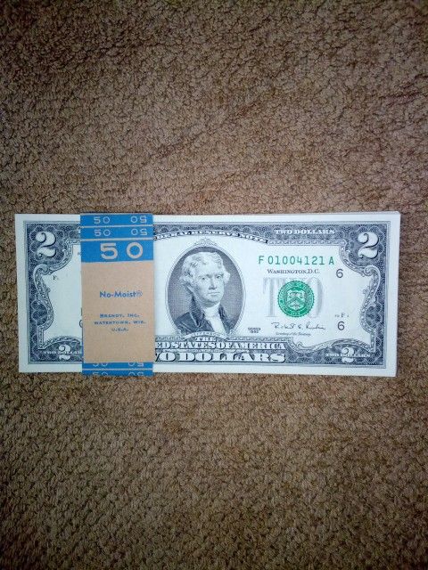 Twenty 1995 $2 Two Dollar Brand New Consecutive Banknotes