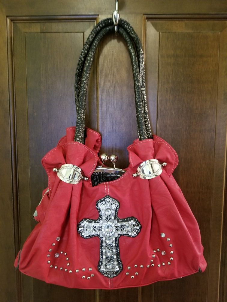 Red Purse With Jeweled Cross