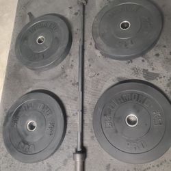 Olympic Weight Set. With Bar & Bumper Weights 180lbs All Together Read Description Below 