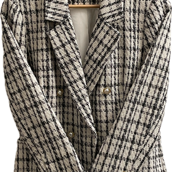 Nanette Lepore Black & White Tweed Blazer Size 10 – Pearl Button Double-Breasted Jacket