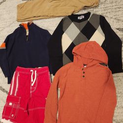 Boys clothes size 8 pants sweater new swimshorts