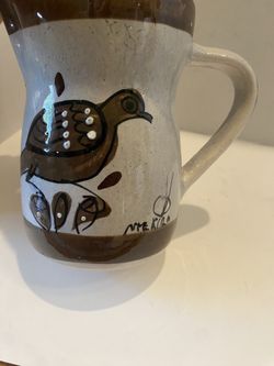 Mexico signed Tonala ceramic pottery small vase with bird. Southwest/ cottage/ vintage/ farmhouse.