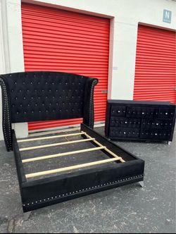 BLACK VELVET DIAMOND QUEEN BEDROOM SET