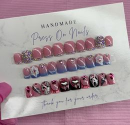Extra Short square Press on nails Halloween rhinestones
