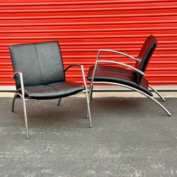 Leather Chrome Chairs Vintage Modern Retro MCM Style Denmark Armchair Lounge Sofa