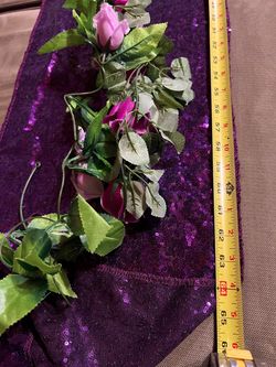 Purple Sequin Table Runner with Silk Flowers