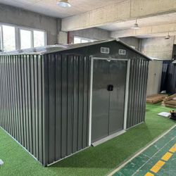 (New in box need assemble) 8’ L x 10’’ W x 6.’ H galvanized steel Metal Storage Shed Outdoor Garden Backyard 8’x10’ Storage 