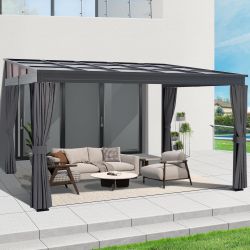 COVERONICS 10' X 13' Outdoor Wall-Mounted Hardtop Gazebo - Lean To Aluminum Frame Gazebo With Slope Roof, Heavy-Duty Polycarbonate Top Gazebo Pergola 