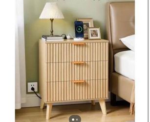 3-Drawer Nightstand with Fluted Wood Design