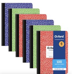Oxford Composition Notebooks, 6 Pack, Cover Colors Vary, Wide Ruled Paper, 9-3/4 x 7-1/2 Inch School Journals, Assorted Marble Covers, 100 Sheets, per