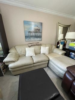 Beige Leather Sectional