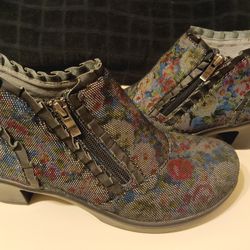 Ladies Alegria Hannah Floral Leather Ankle Boot Size 39/8.5
