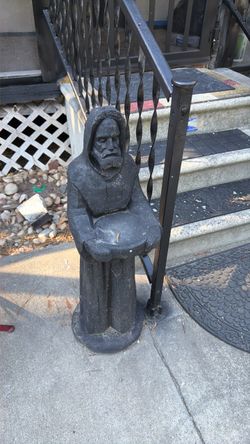 Dark Stone Monk Statue Bird Bath