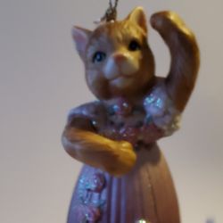 Girl Cat In Dress Dancing Pose Bell Figurine 