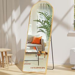21×64 Floor Mirror Full Length Wall Standing Leaning or Mounted, Gold Arched Full Body Mirror with Aluminum Alloy Frame for Bedroom Bathroom Hallway