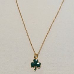 Gold Plated Green Enamel Clover Charm Necklace
