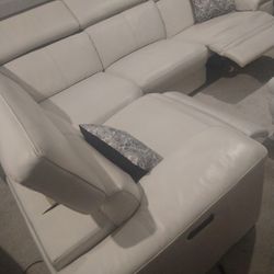 SECTIONAL GENUINE 100%  LEATHER RECLINER ELÉCTRIC WHITE. COLOR. DELIVERY SERVICE AVAILABLE ✅💥🚚 