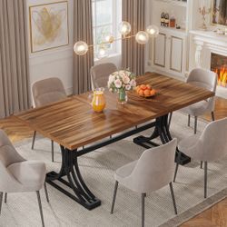 Modern Dining Table & Desk – Black & Rustic Brown
