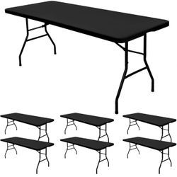 6 Pack Stretch Fabric Table Top Cap Cover, fits 6' Tables, Spandex Table Covers Washable Elastic Universal Rectangle Tablecloth Protector for Indoor O