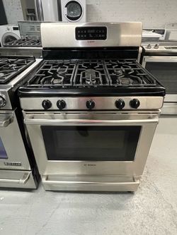 Bosch stainless steel propane gas stove; includes a receipt for a 90-day warranty.
