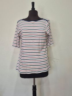St. John’s Bay Women’s Large Red White Blue Striped Boatneck 3/4 Sleeve Top