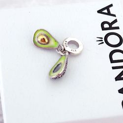 STERLING SIlVER PANDORA STYLE AVOCADO DOUBLE DANGLE CHARM