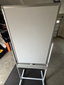 Mobile Whiteboard / Flip Chart Easel (Rolling Dry-Erase Whiteboard Easel – Height Adjustable, Magnetic, Flip-Chart Clip)
