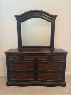 Dark wood dresser + mirror