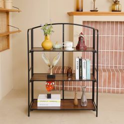 No Assembly Folding Bookshelf for Living Room, 3 Tier Black Collapsible Book Shelf for Home Office, Portable Bookcase Storage Organizer
